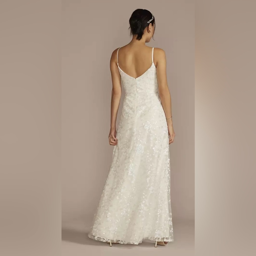 Sequin Soft White A-line Wedding Dress - Picture 2 of 5